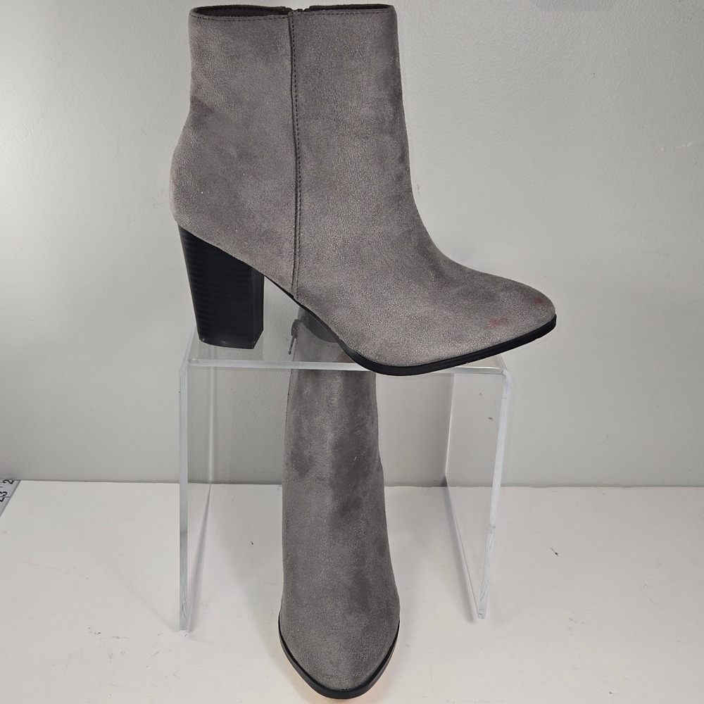 Dream‎ Pairs Womens Grey Faux Suede Ankle Boots Block Heel Pointed Toe Size 9